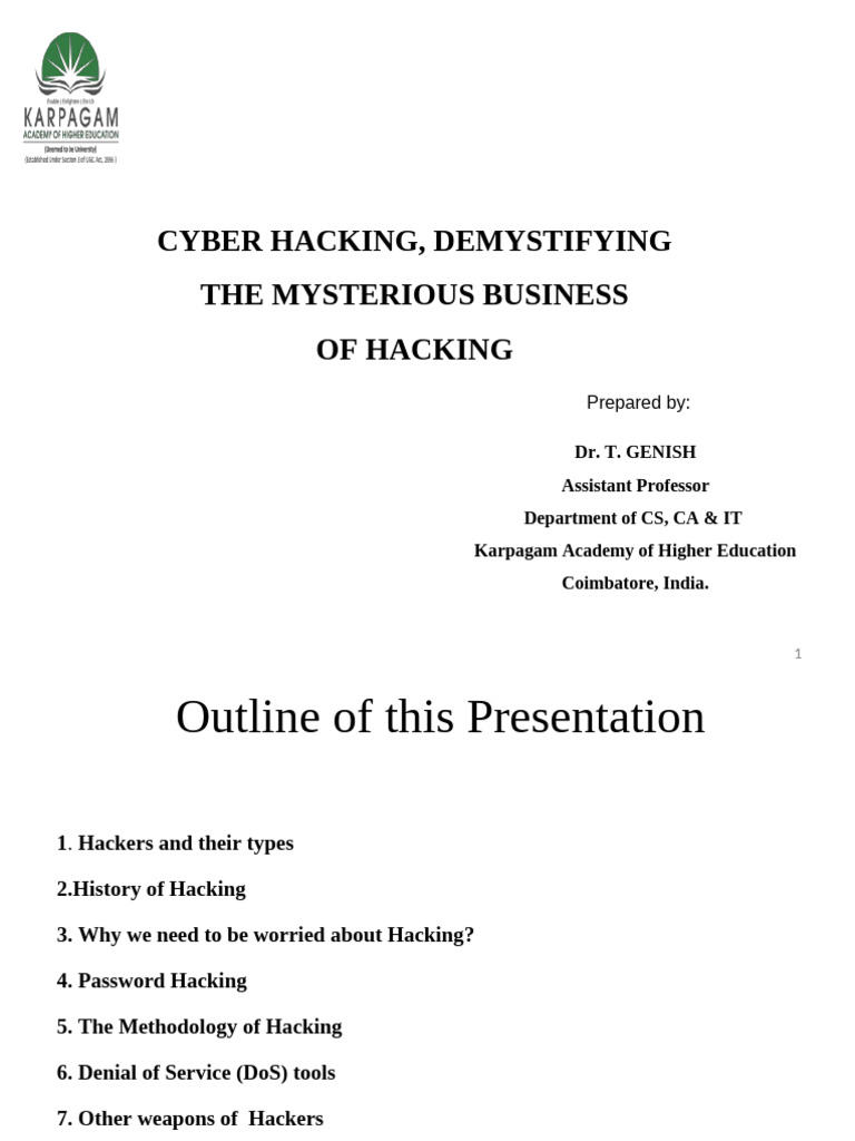 Understanding Cyber Hacking Basics | PDF | Security Hacker | Denial Of ...
