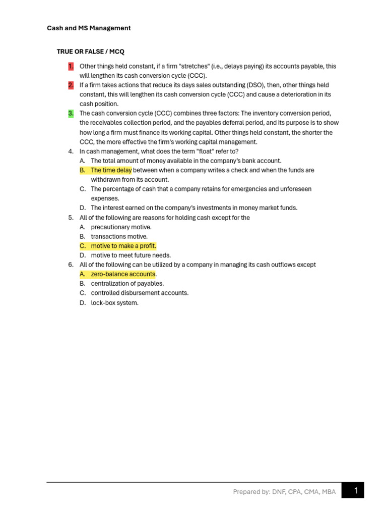 Cash Management and Conversion Cycle Analysis | PDF | Interest ...