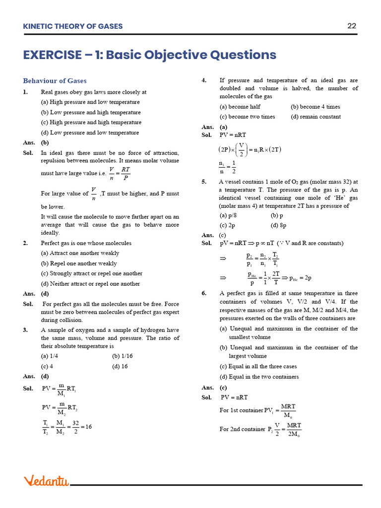 Kinetic Theory of Gases: Key Concepts and Exercises | PDF | Gases ...