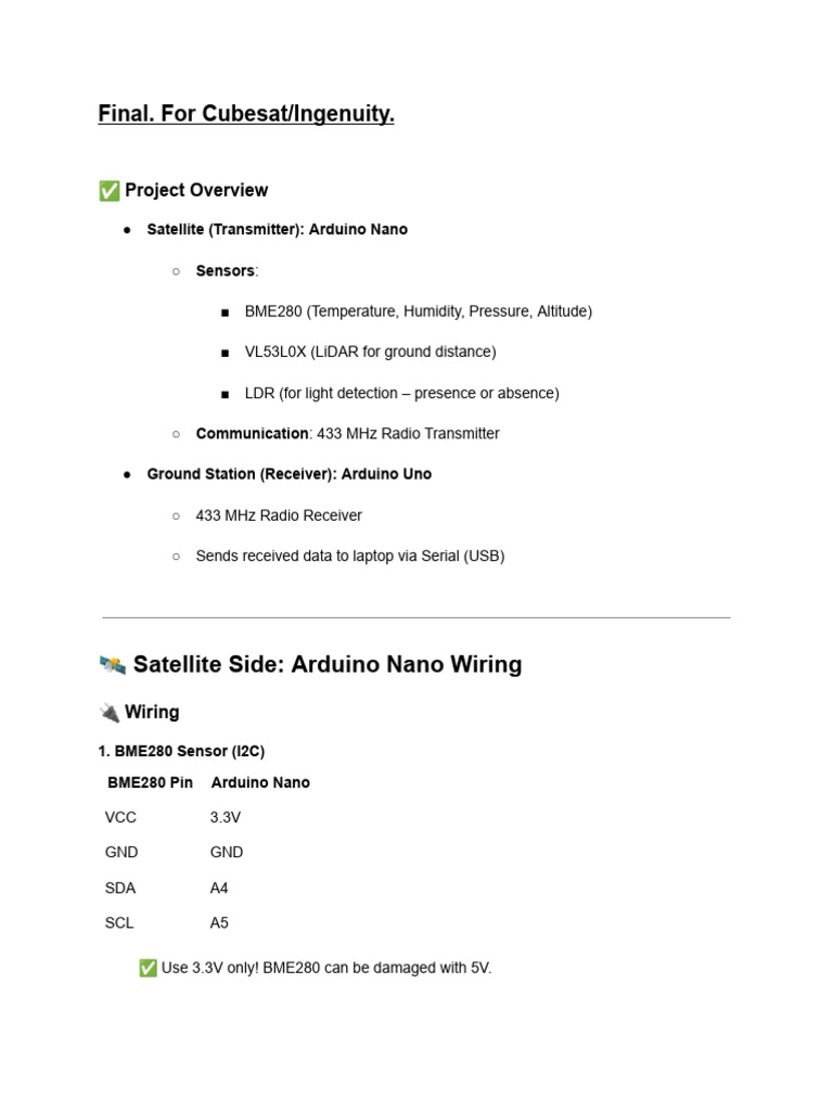 Cubesat Arduino Sensor Integration Guide | PDF | Arduino | Computer ...