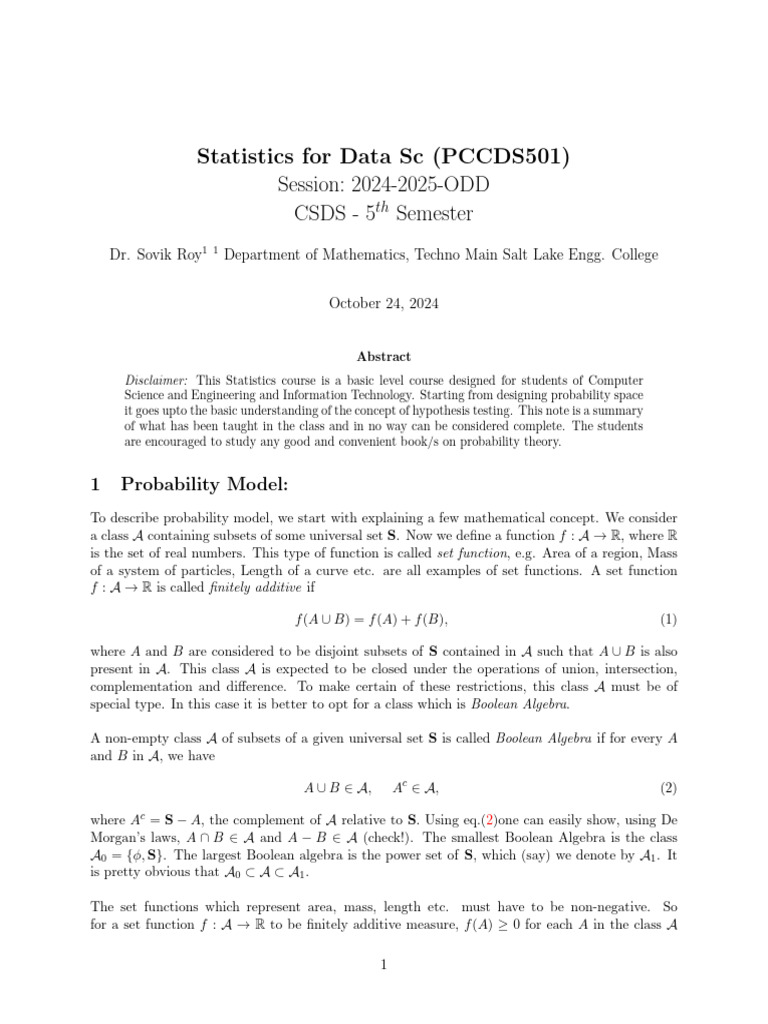 PCCDS501_Statistics for Data Science | PDF | Set (Mathematics ...