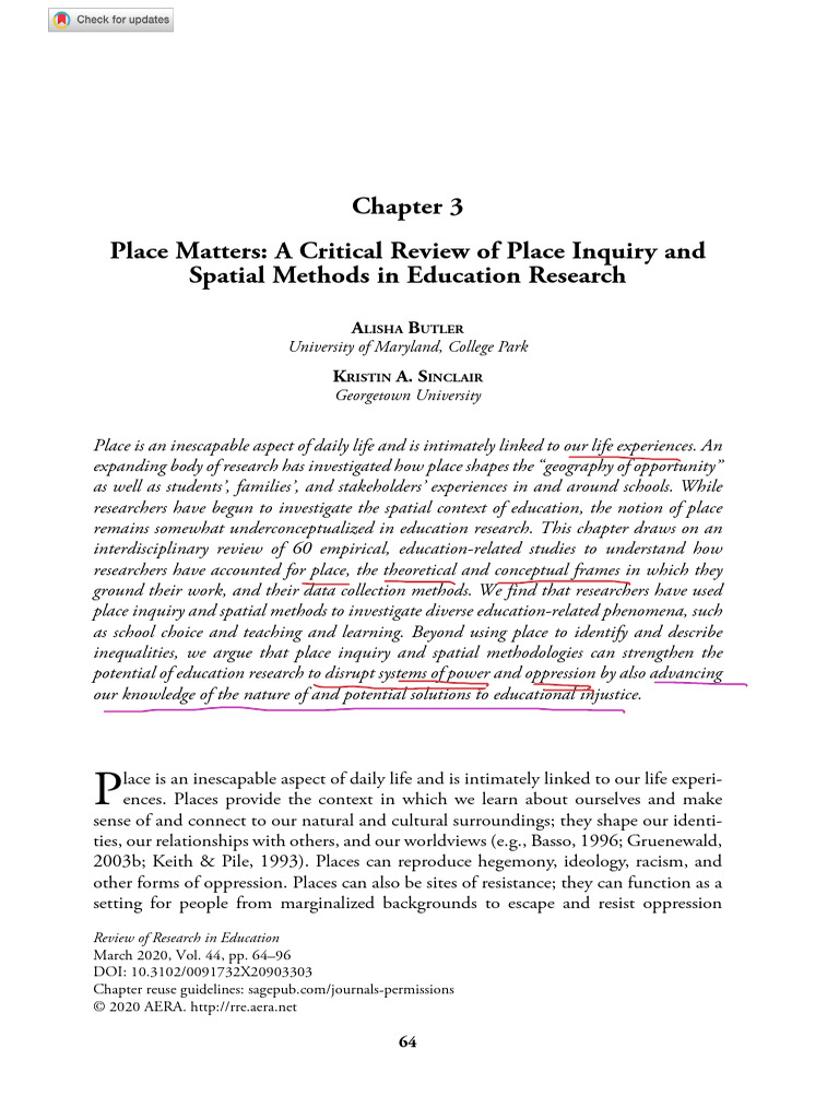Butler Sinclair 2020 Place Matters A Critical Review of Place Inquiry ...
