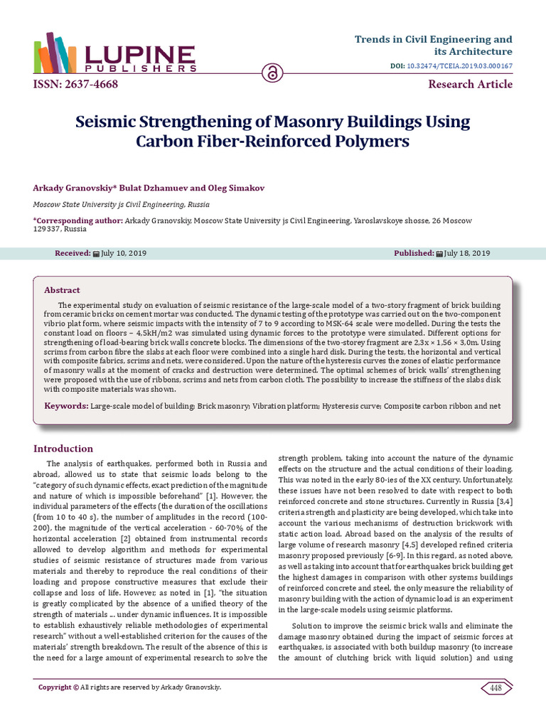 Seismic Strengthening of Masonry Buildings | PDF | Composite Material ...