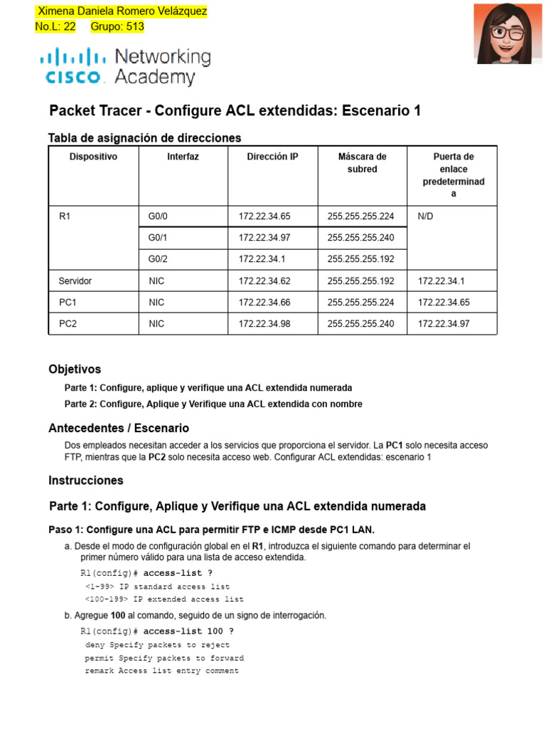 Configuración de ACL extendidas en IPv4 | PDF | Dirección IP ...