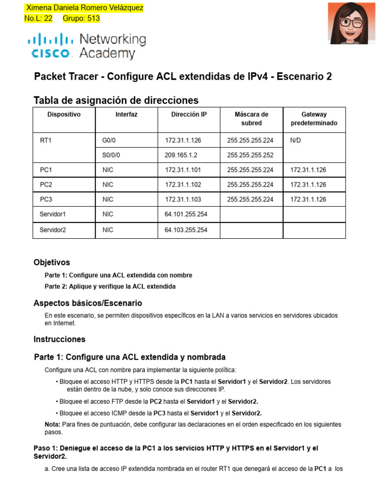 Configuración de ACL Extendidas en IPv4 | PDF | Dirección IP ...