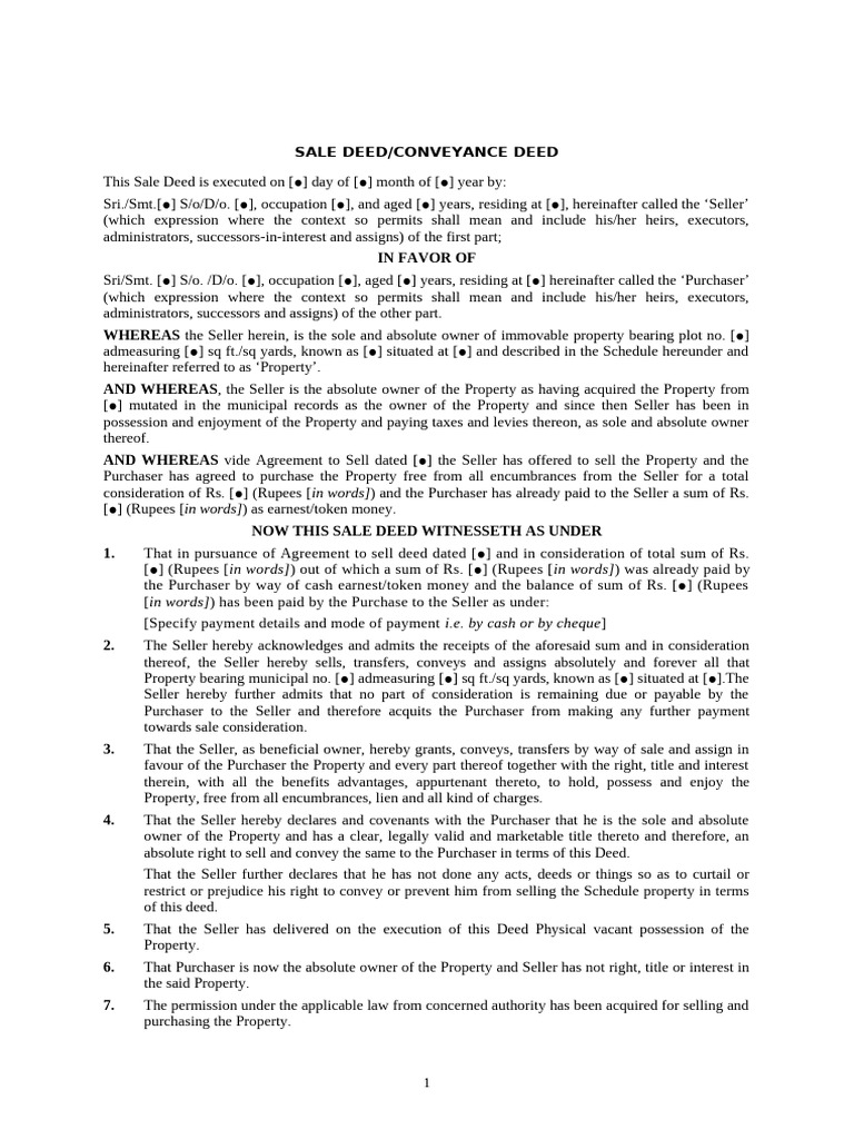 CH04 - Template For A Sale - Conveyance Deed | PDF | Deed | Property