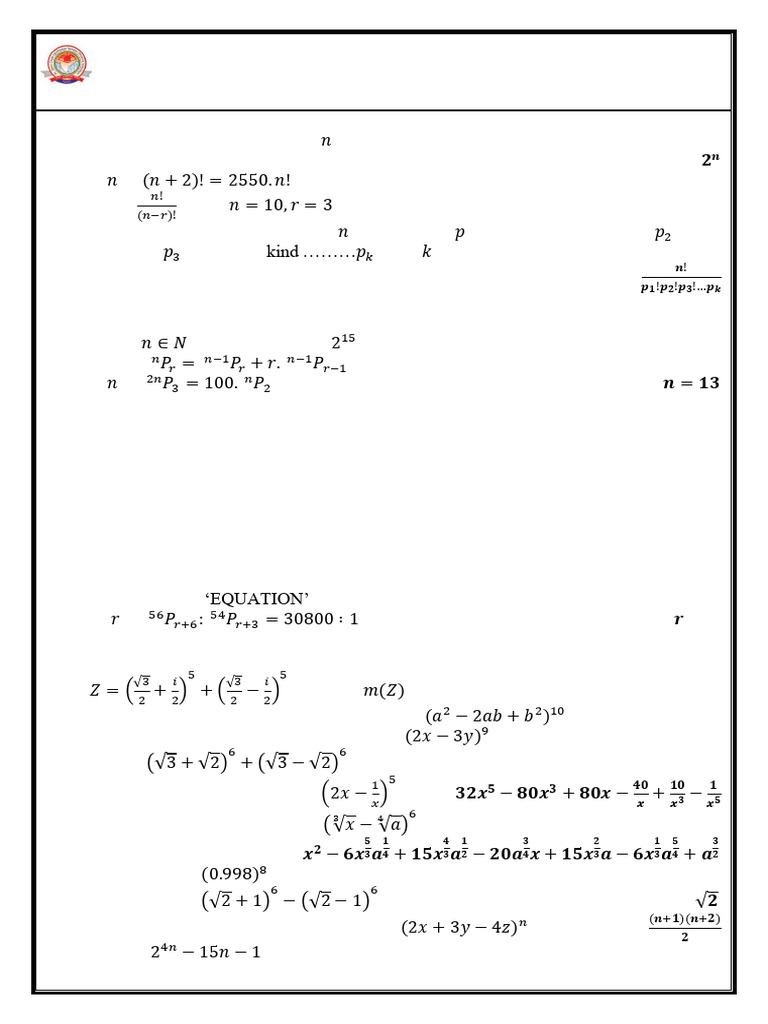 Math Worksheet: Permutations & Combinations | PDF | Mathematical ...