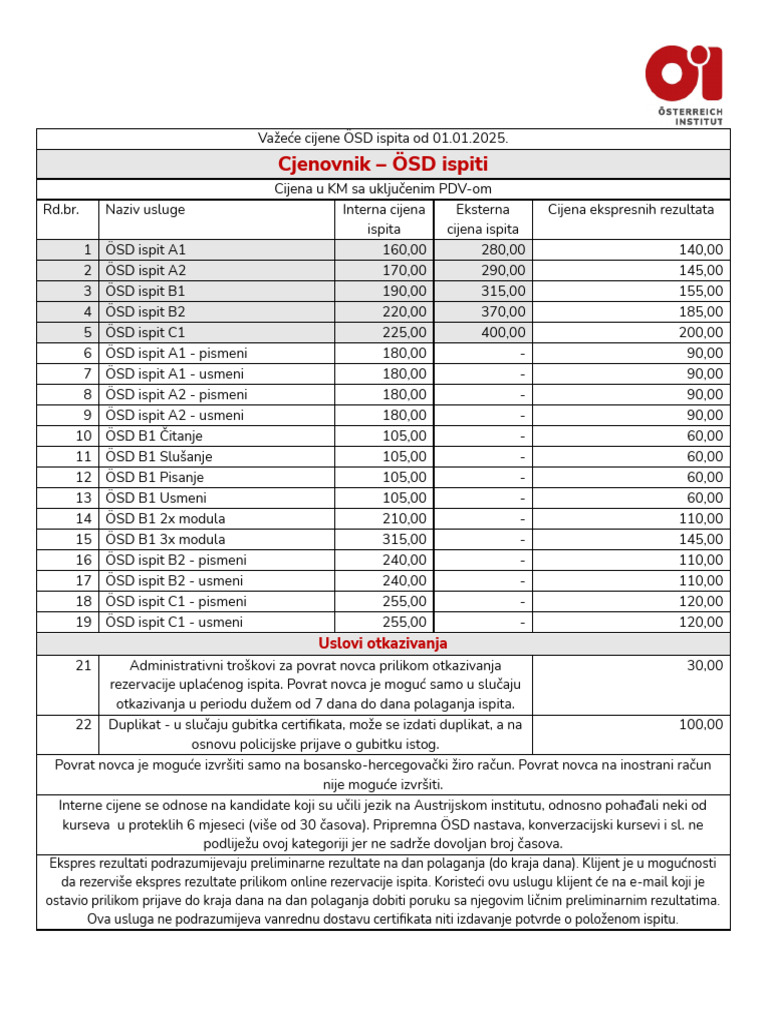 Cjenovnik 01.01.2025 | PDF