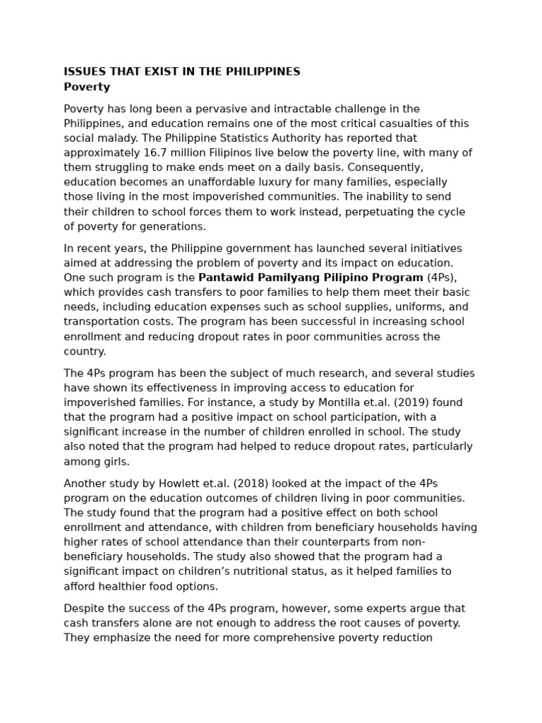 Poverty and Education in the Philippines | PDF | Poverty Reduction ...