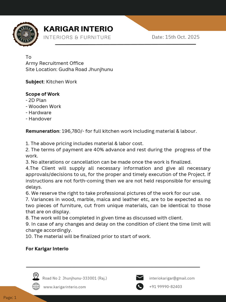 Kitchen Work Proposal for Army Office | PDF