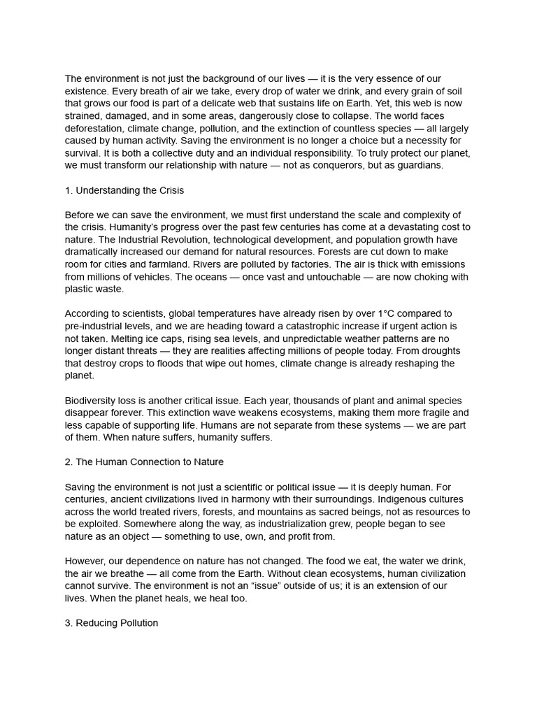Saving the Environment: A Call to Action | PDF | Agriculture ...