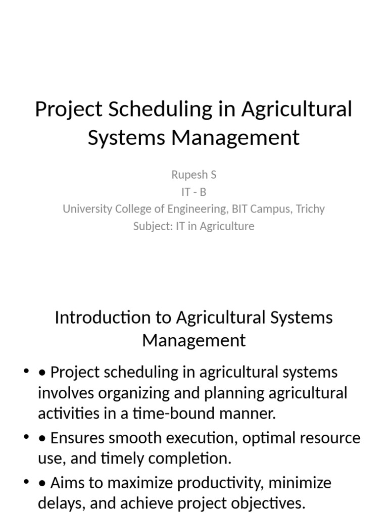 Agricultural Project Scheduling Essentials | PDF | Agriculture ...