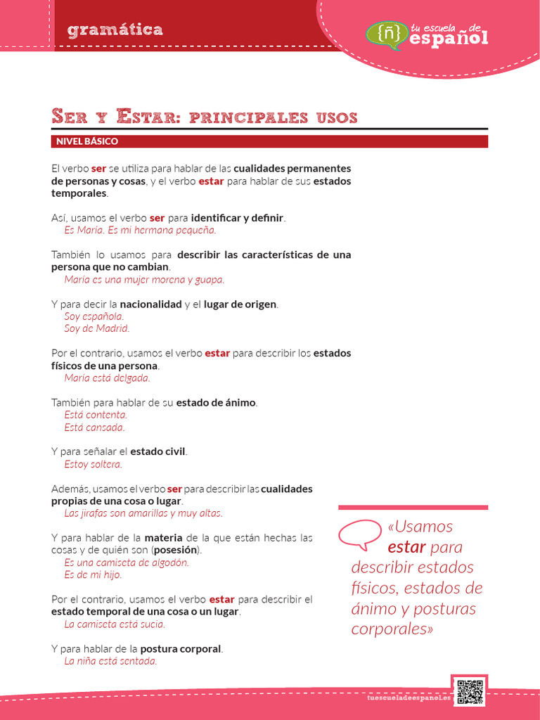 Usos del verbo ser y estar en español | PDF | Verbo | Lingüística