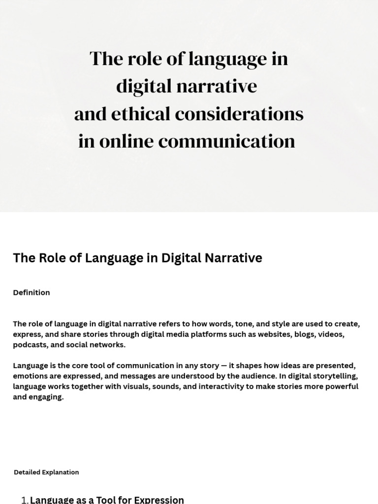 The Role of Language in Digital Narrative and Ethical PDF | PDF ...
