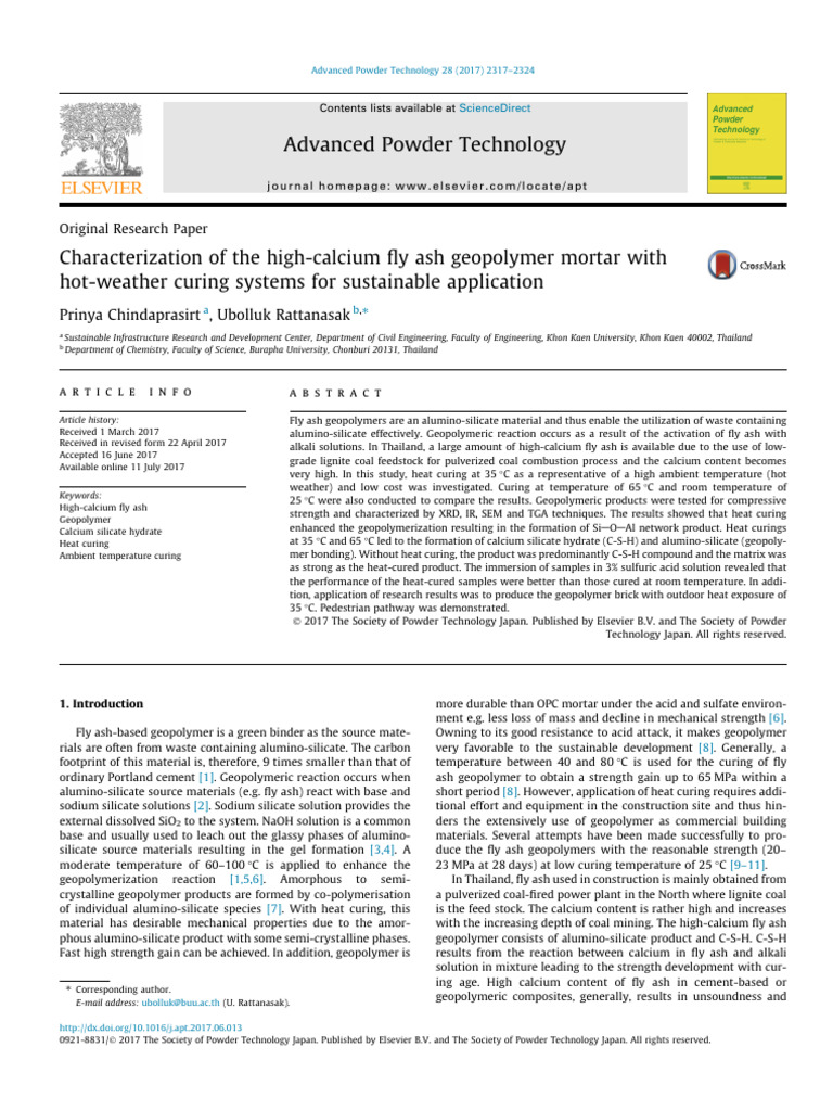 Characterization of The High-Calcium Fly Ash Geopolymer Mortar With Hot ...