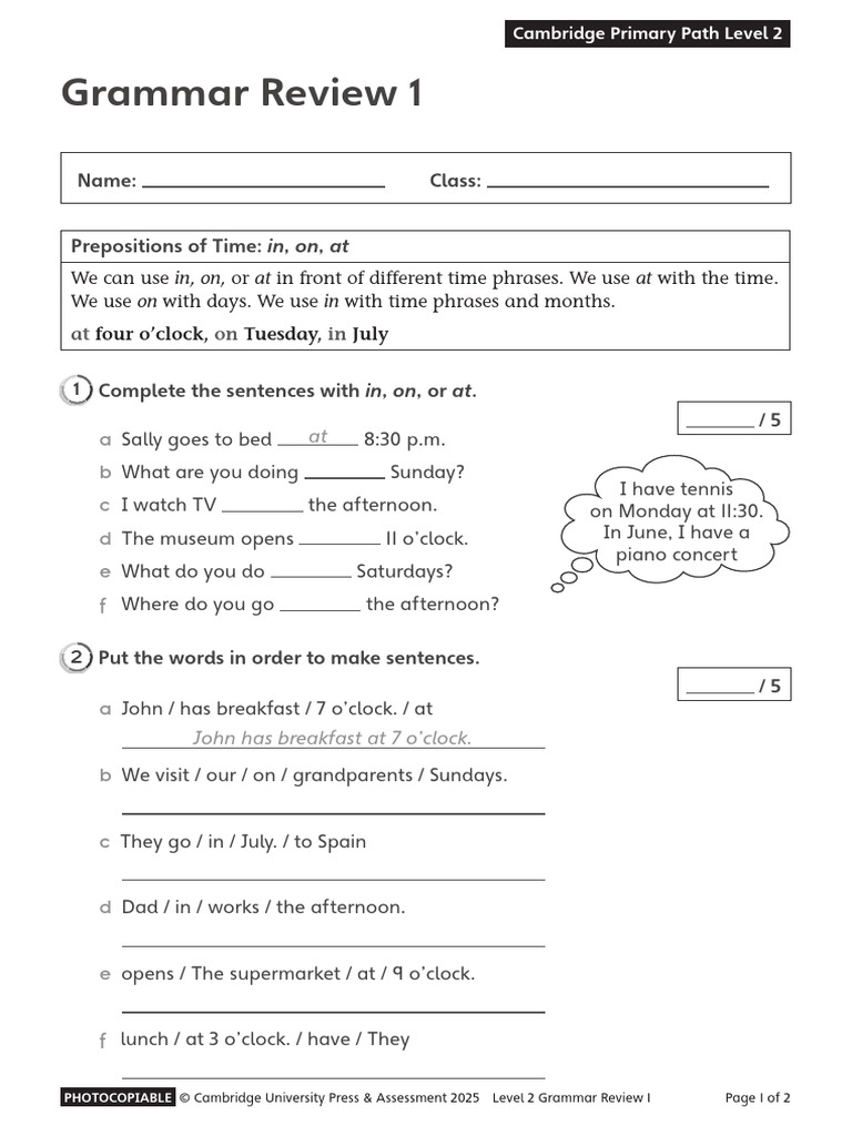 CPP2e L2 Grammar Review Worksheet Unit 1 | PDF | Syntax | Grammar