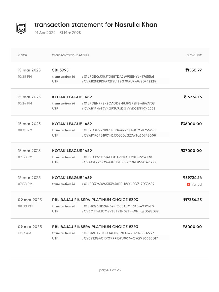 Transaction Statement for Nasrulla Khan | PDF