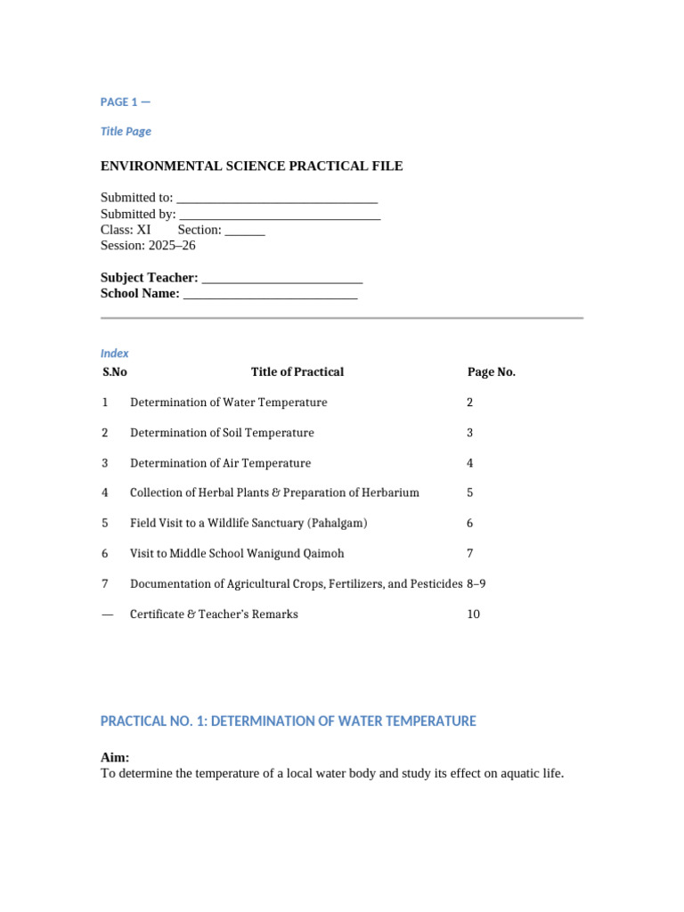 Environmental Science Practical Guide | PDF | Fertilizer | Soil