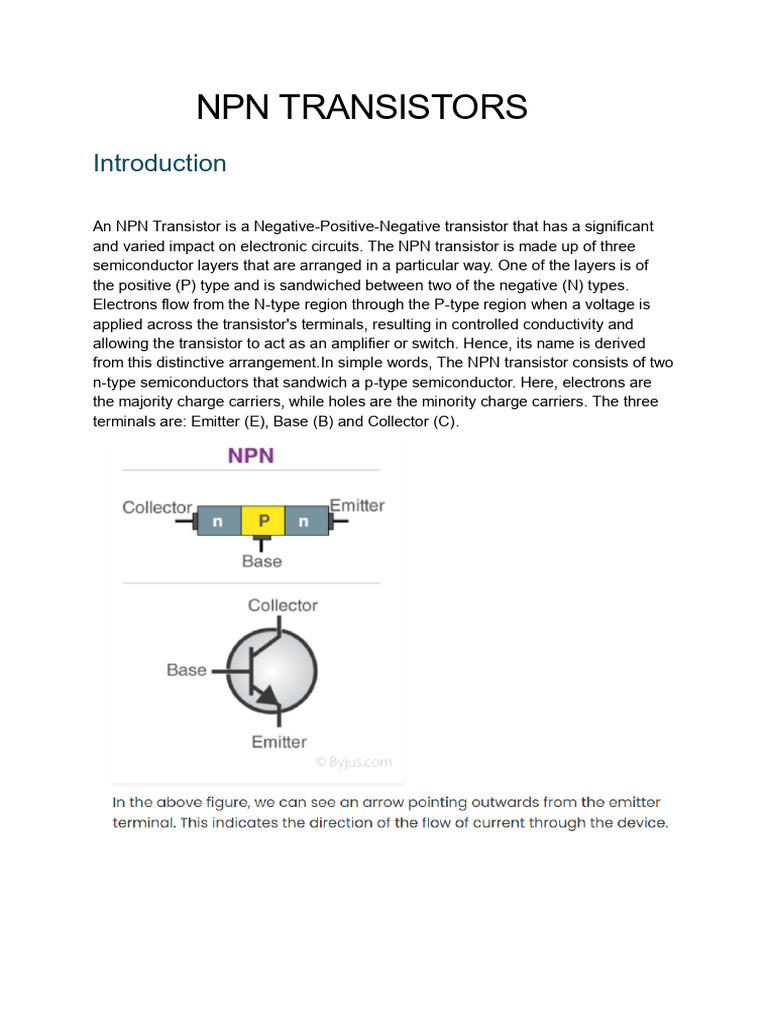 NPN Transistor: Function and Applications | PDF | Bipolar Junction ...