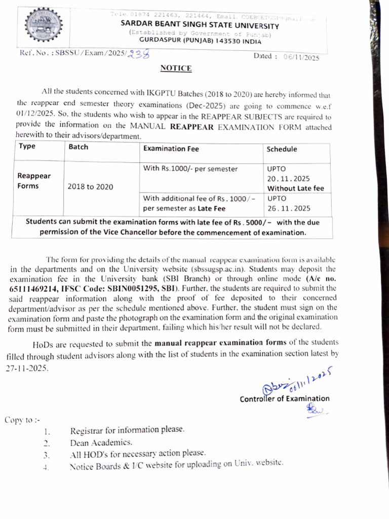 Instructions for PTU Exam Form Submission | PDF
