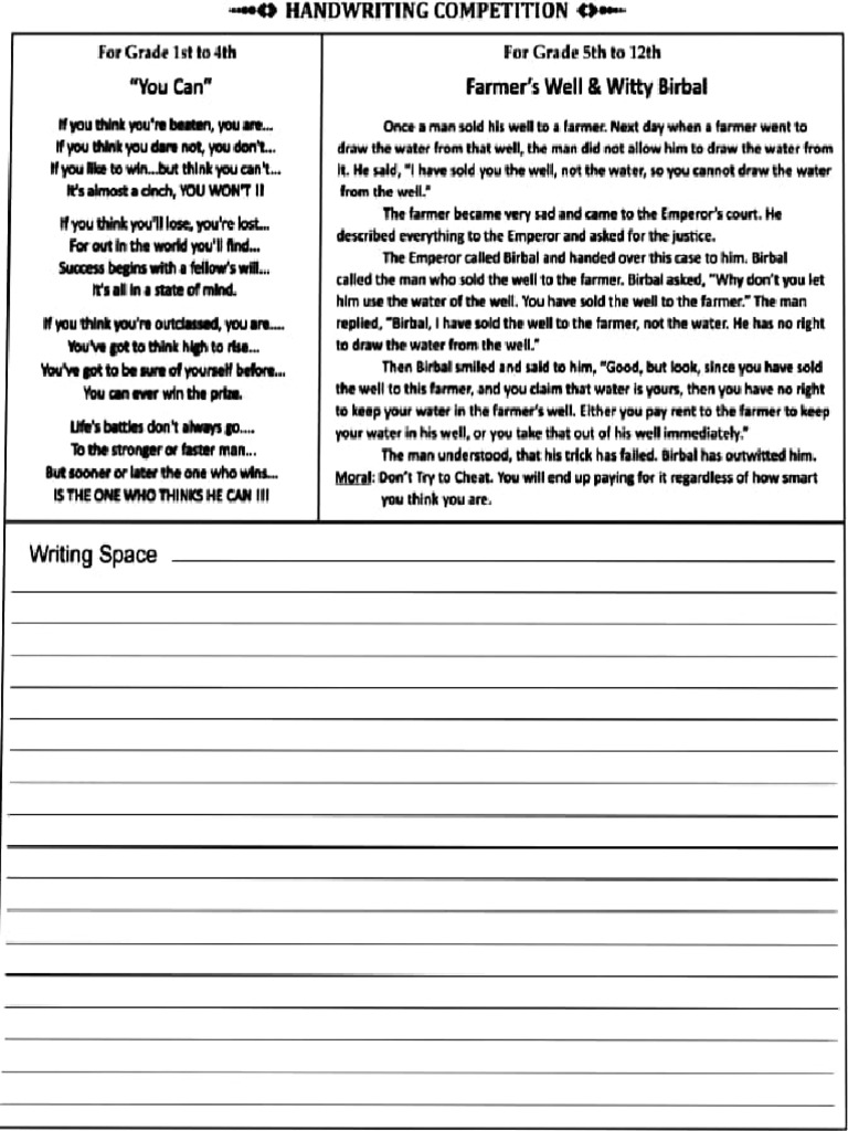 Handwriting Competition Primay | PDF