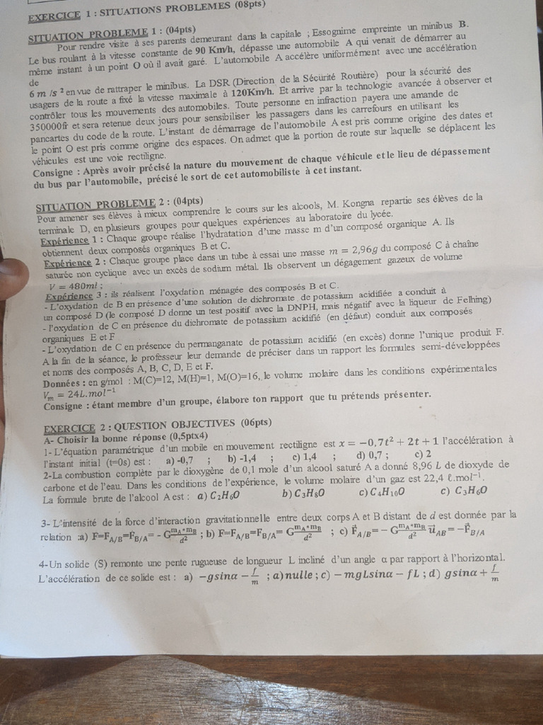 Épreuve de Physique Chimie Tle D | PDF
