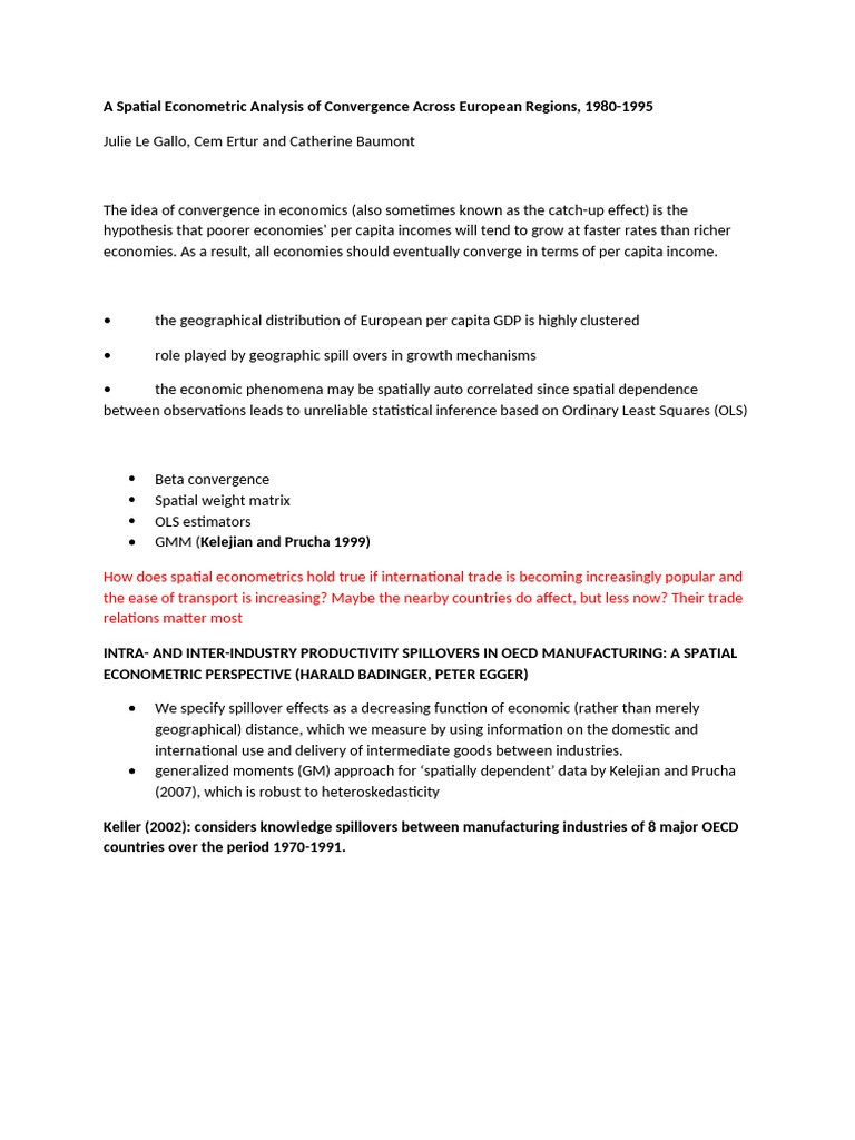 Summary On A Spatial Econometric Analysis | PDF