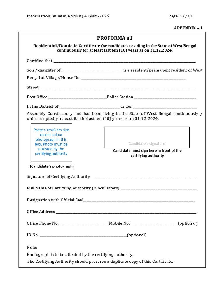 West Bengal Domicile & Medical Certificate Forms | PDF | Medical ...