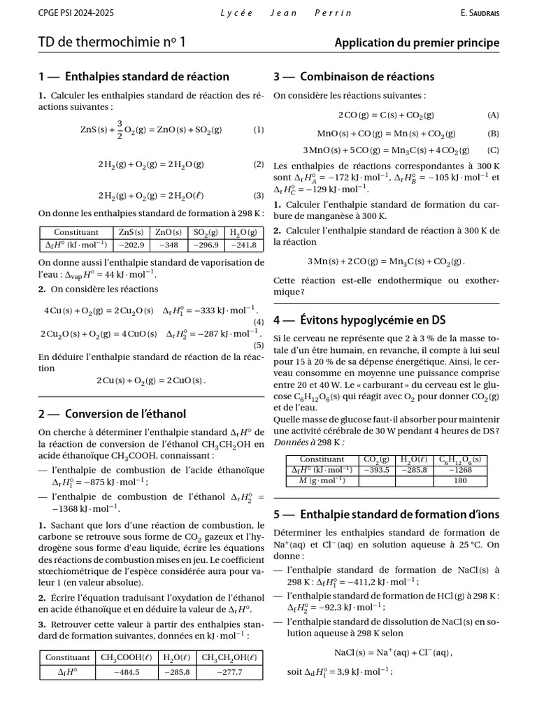 Enthalpies de réaction et conversions chimiques | PDF | Essence ...