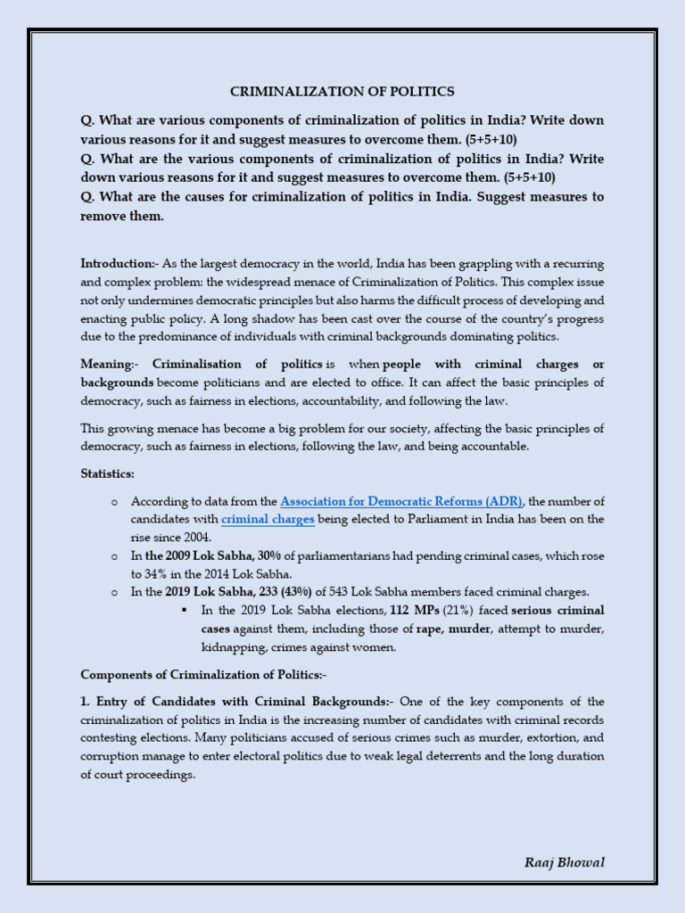 Criminalization of Politics in India | PDF | Elections | Corruption