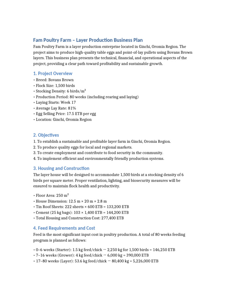 Layer Production Plan for Fam Poultry | PDF | Poultry Farming | Chicken