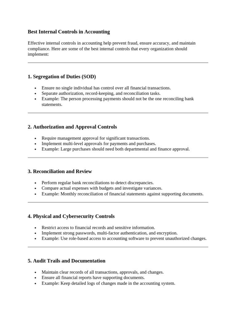 Best Internal Controls in Accounting | PDF | Internal Control | Audit