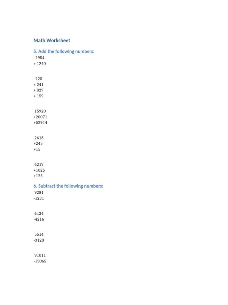 Math Worksheet | PDF
