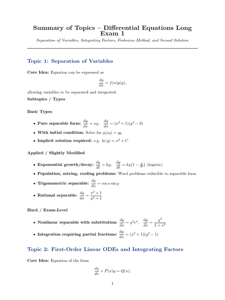 Differential Equations Exam 1 Overview | PDF | Trigonometric Functions ...