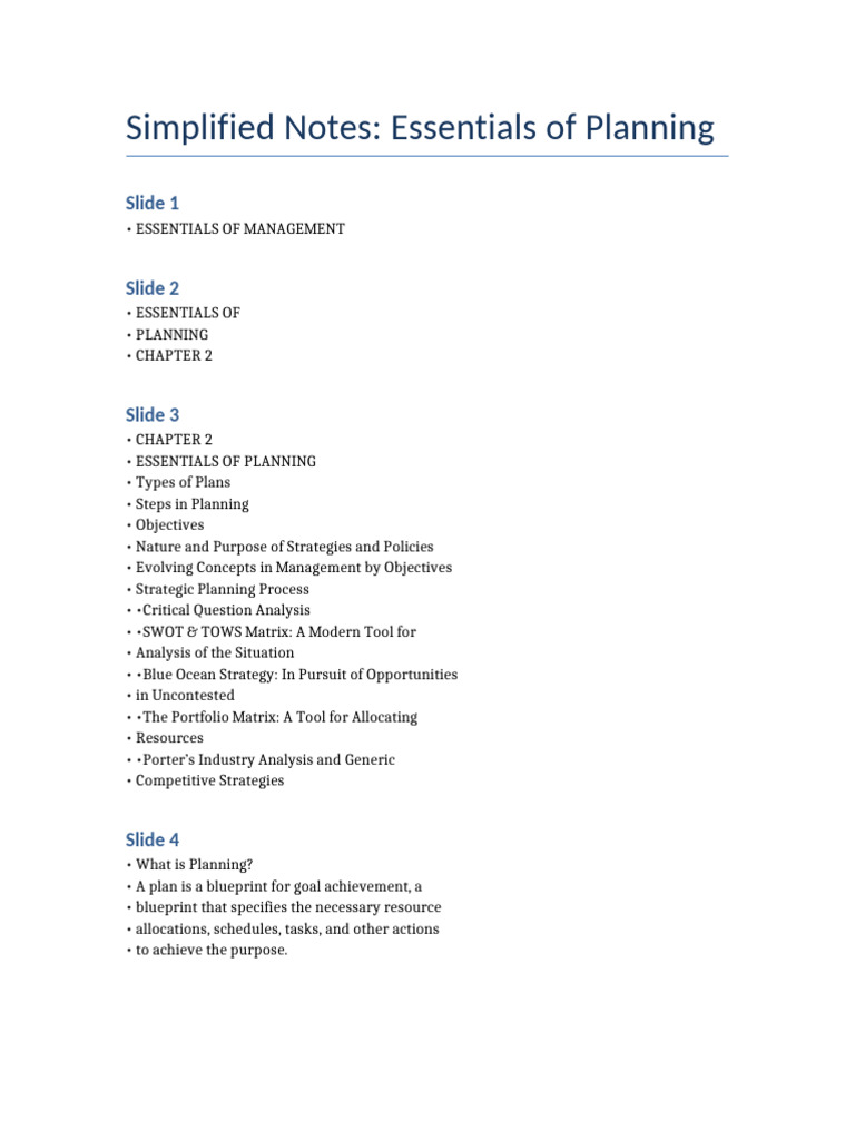 Essentials of Planning in Management | PDF | Competitive Advantage ...