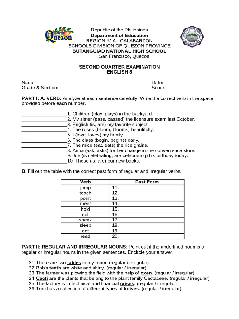 English 8 Second Quarter Exam Guide | PDF | Languages | Foreign ...
