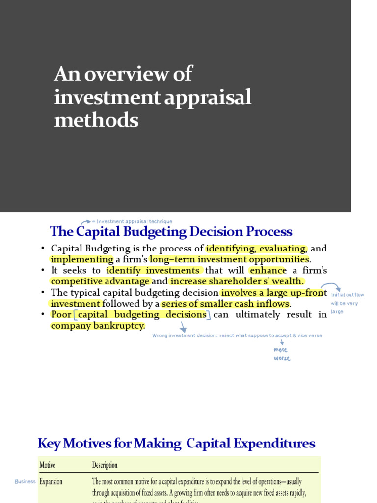 Investment Appraisal Methods Overview | PDF | Net Present Value ...