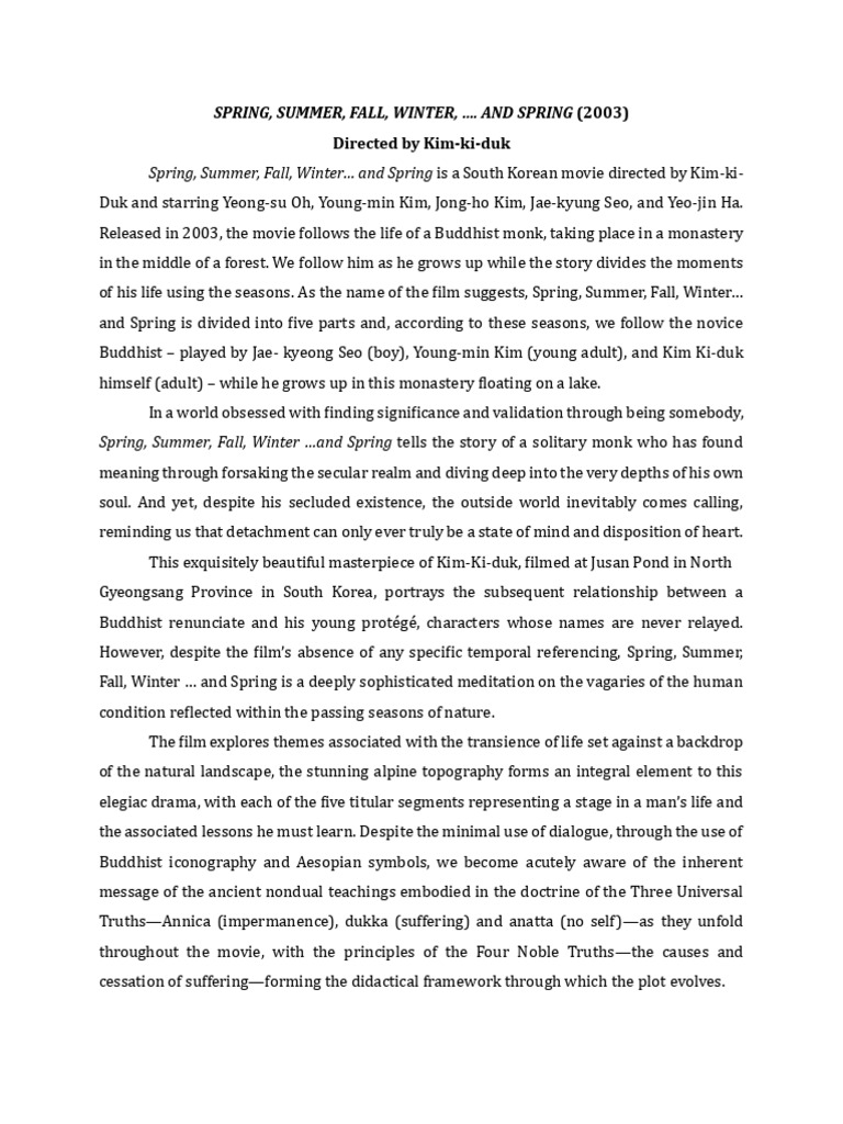 Spring, Summer,... and Spring - Notes | PDF | Four Noble Truths ...