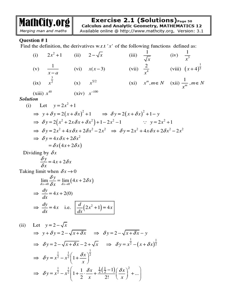 Ex 2 1 FSC Part2 Ver3 1 | PDF | Calculus | Mathematical Analysis