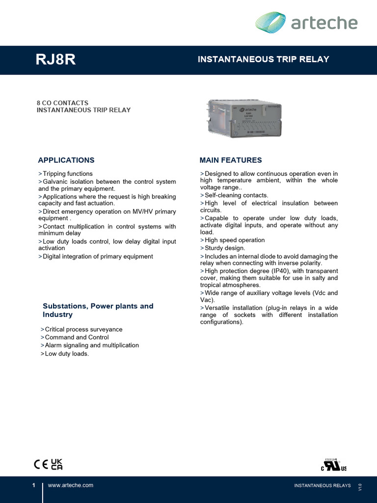 Instantaneous Trip Relay RJ8R Overview | PDF | Relay | Electrical ...