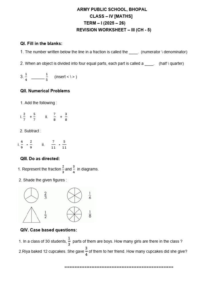 Class IV Maths Revision Worksheet 2025 | PDF