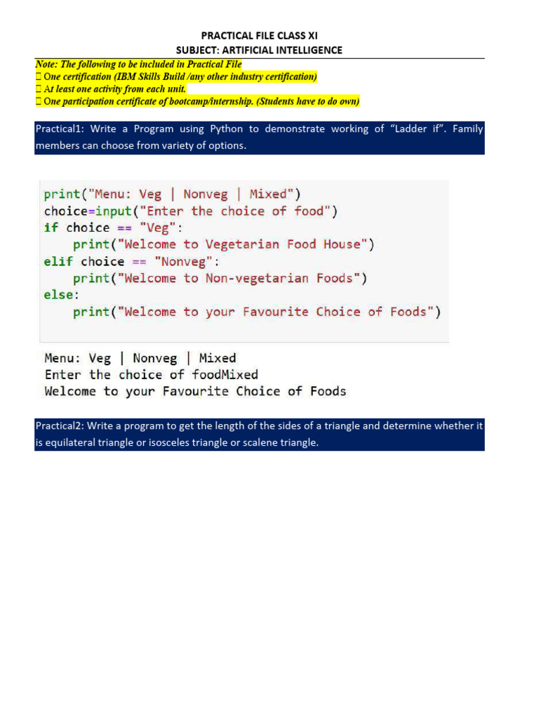 AI - Practical File For Class XI 2024-25 (Python) Date 16.12.2024 | PDF ...