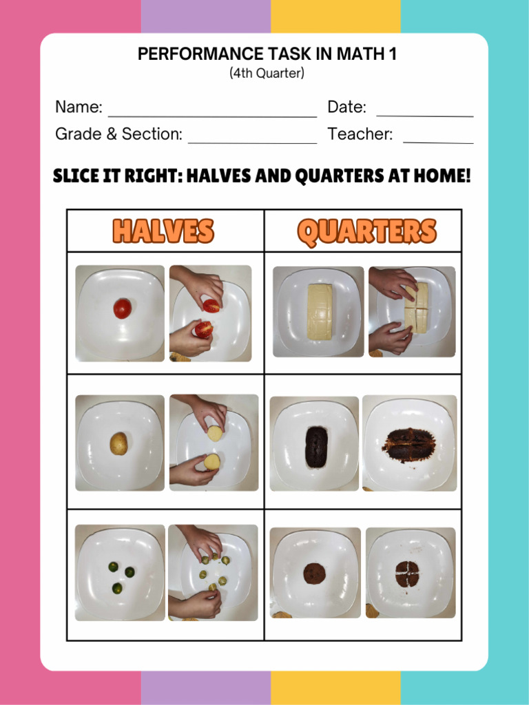 Math Performance Task: Halves & Quarters | PDF