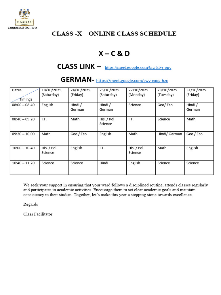 Class 10 C & D Time Table | PDF
