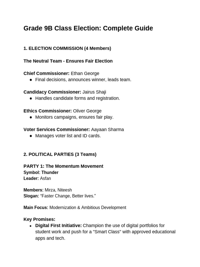 Grade 9B Class Election Guide | PDF | Voting | Political Corruption
