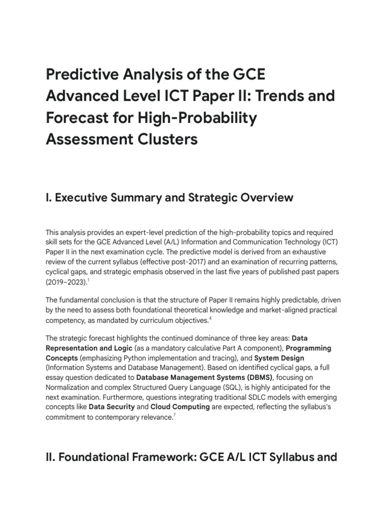 GCE A/L ICT Paper II: Predictive Trends | PDF | Databases | System