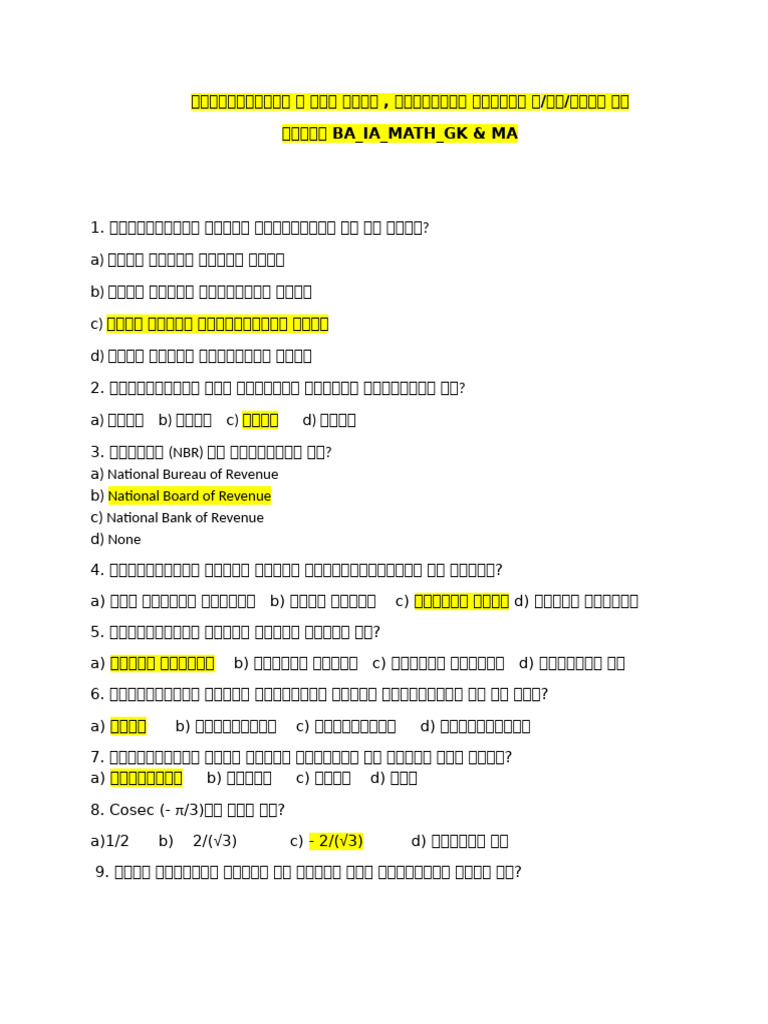 IA BA Math GK......for 6th Model | PDF
