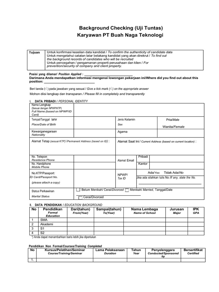 BNT Employee Application Form | PDF
