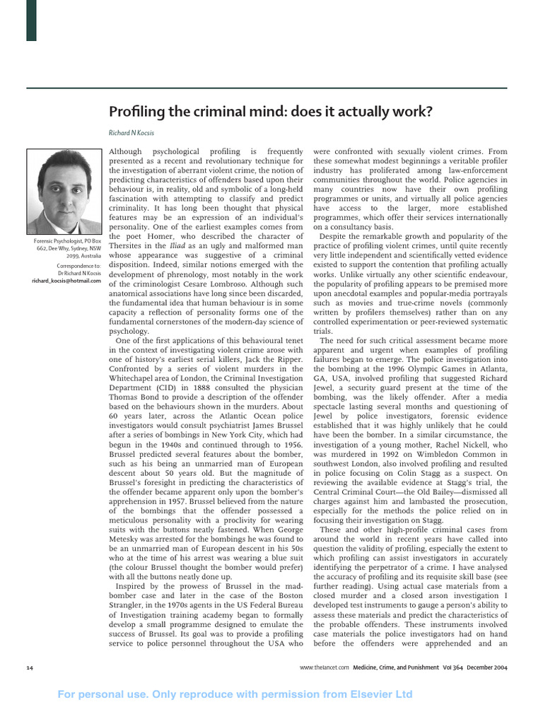 Effectiveness of Criminal Profiling | PDF | Offender Profiling | Crimes