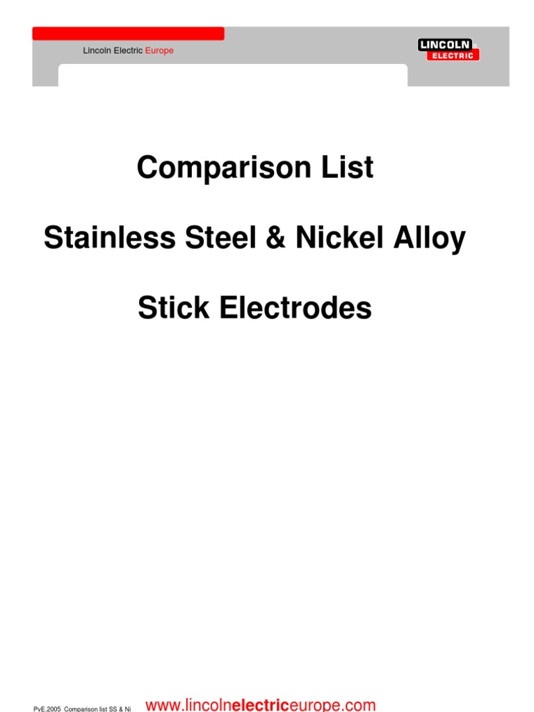 Stainless Steel Electrode Comparison Chart PDF Stainless Steel